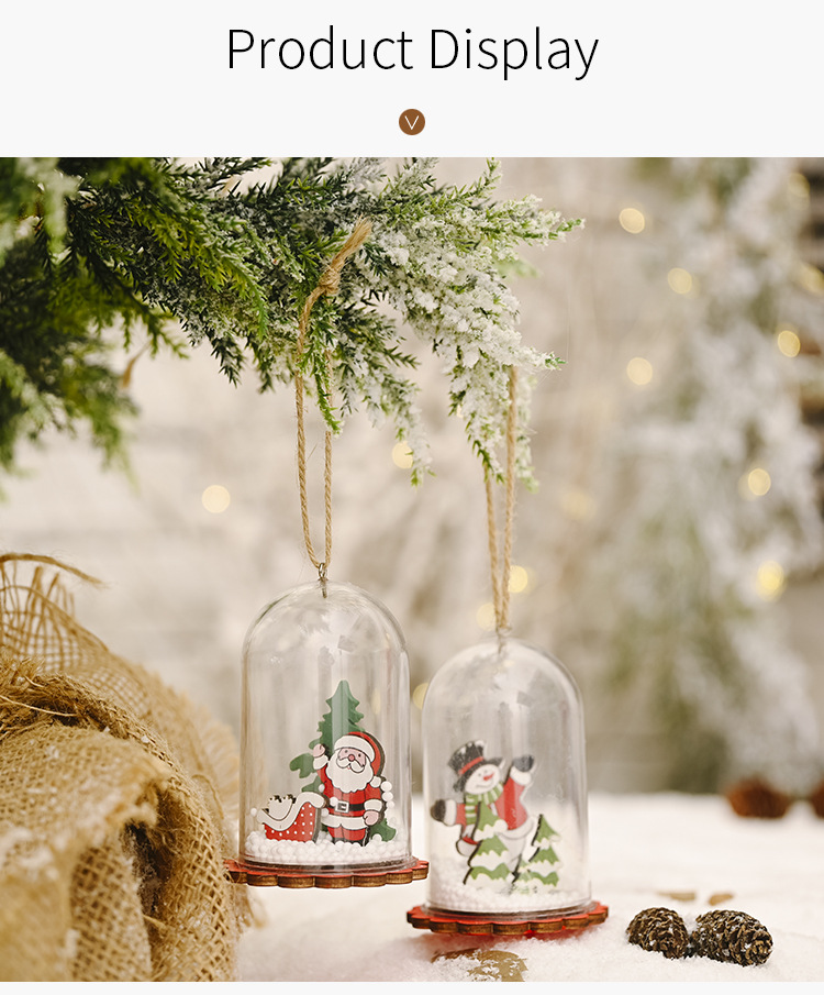 聖誕節木質透明罩吊飾 創意雪花聖誕樹必備掛飾 聖誕老人雪人吊飾