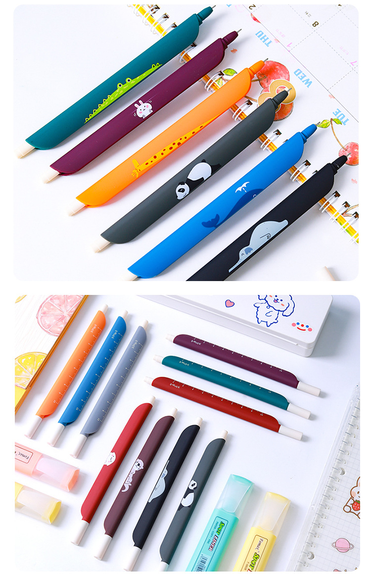 復古造型尺中性筆 可愛動物圖案中性筆 造型尺原子筆 手帳彩色中性筆