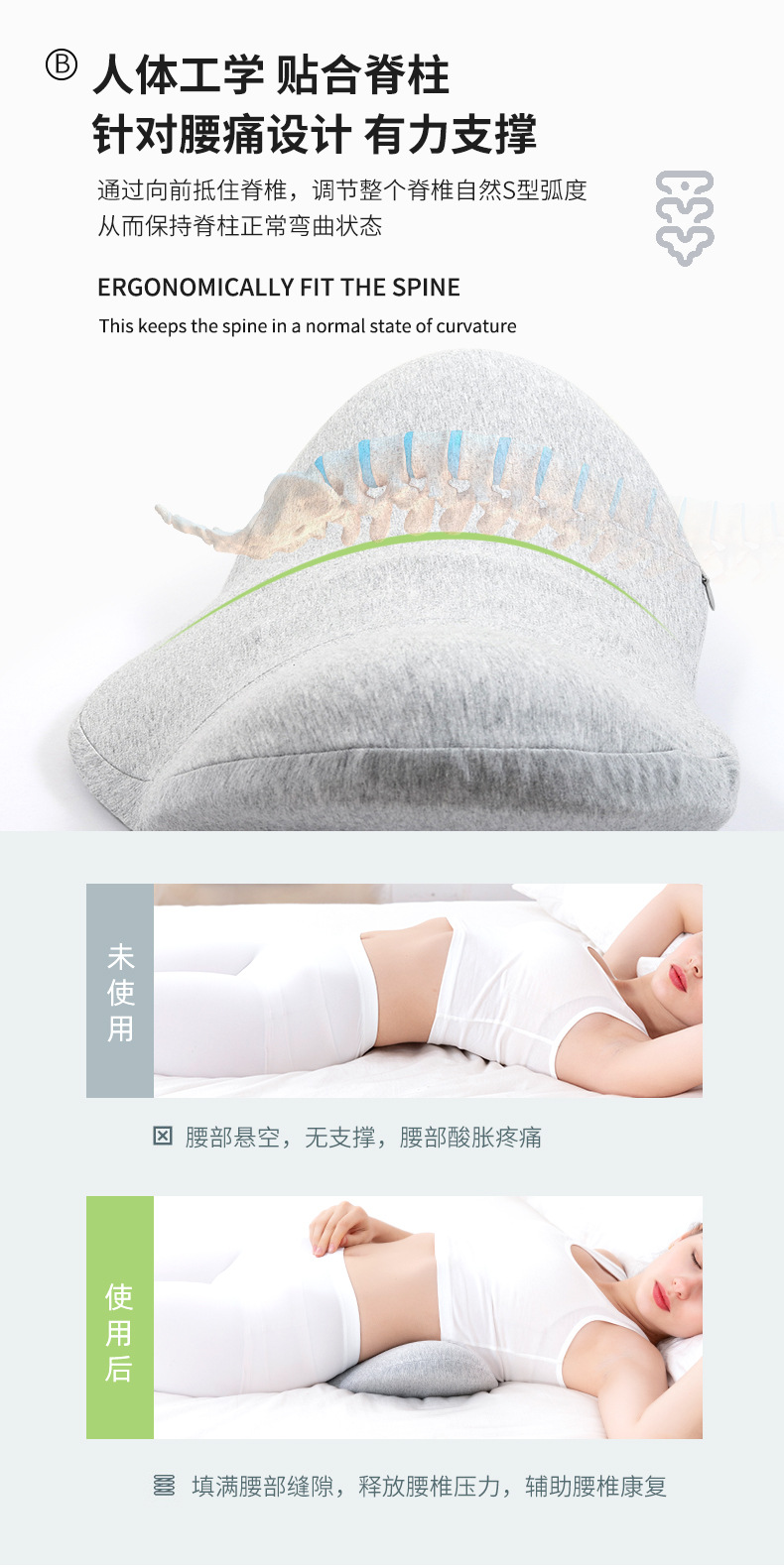 記憶眠護腰墊 睡眠必備腰椎墊 腰背放鬆造型腰枕 多功能腰墊 枕頭