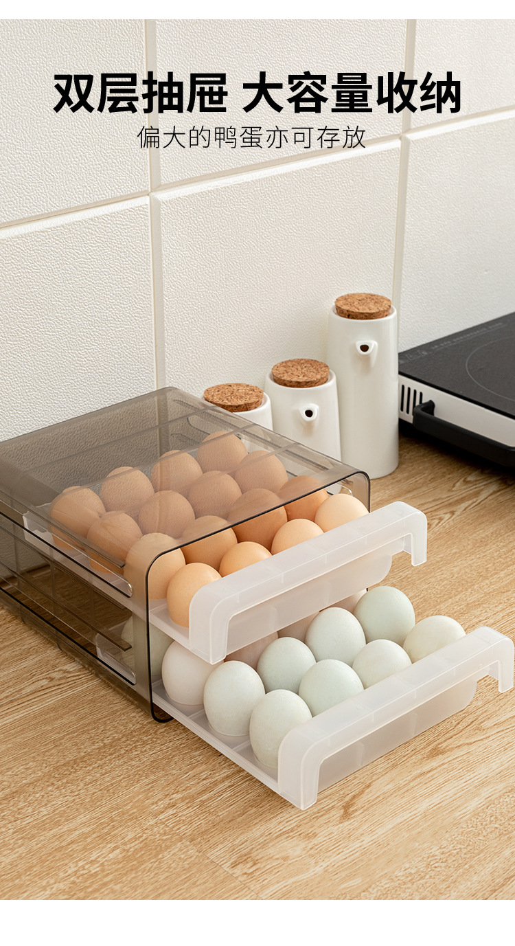 抽屜式雙層雞蛋盒 冰箱32格雙層雞蛋收納盒 半透明雞蛋保鮮整理盒