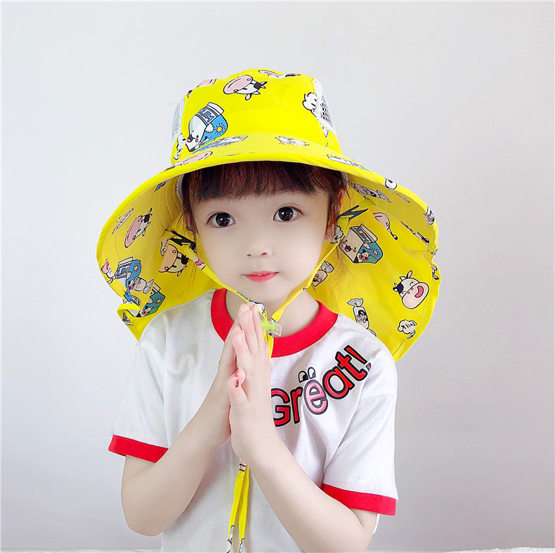 可愛兒童夏季遮陽帽 戶外必備披肩透氣遮陽帽 可愛動物圖案帽子