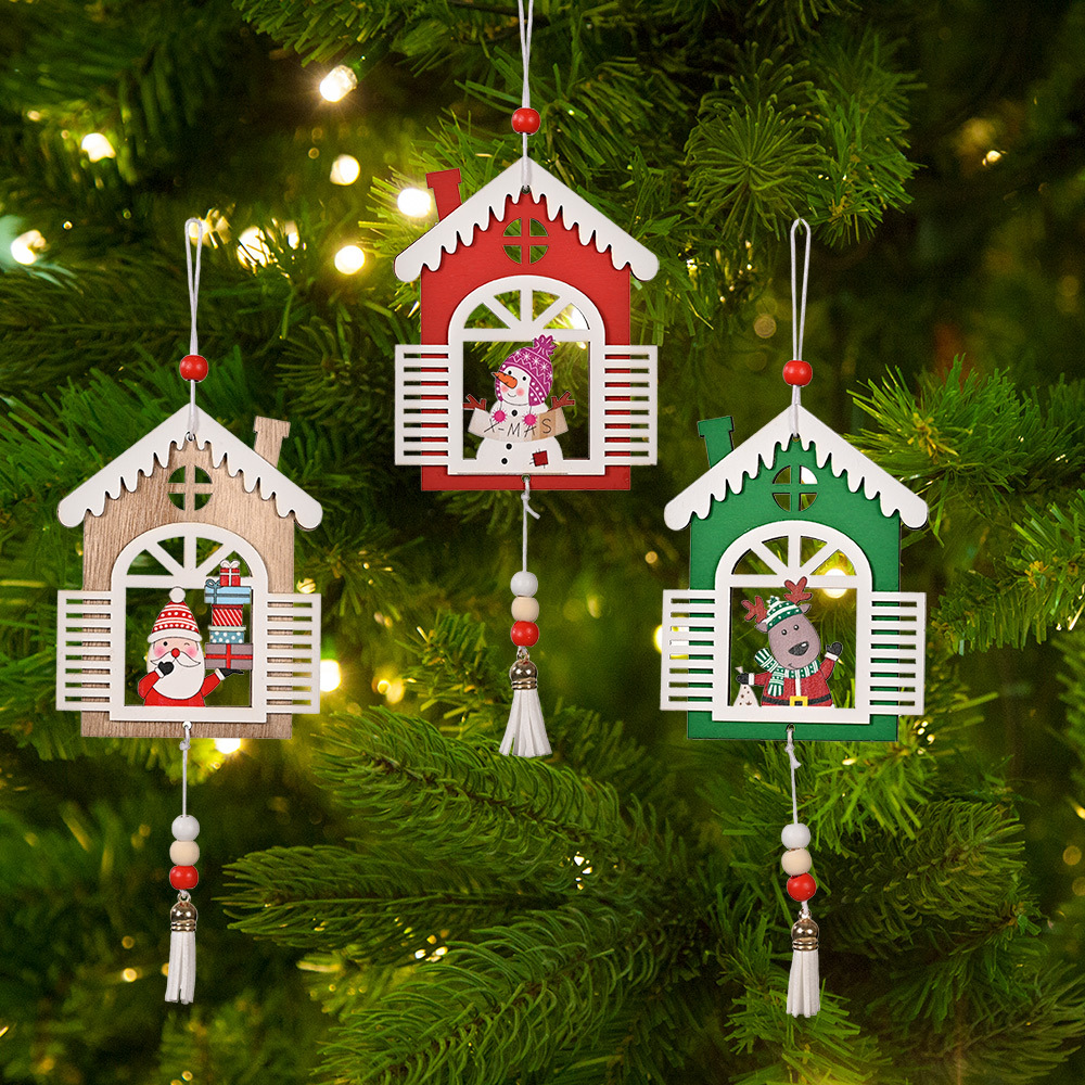 聖誕木質開窗戶吊飾 聖誕裝飾必備木質流蘇吊飾 聖誕樹必備裝飾