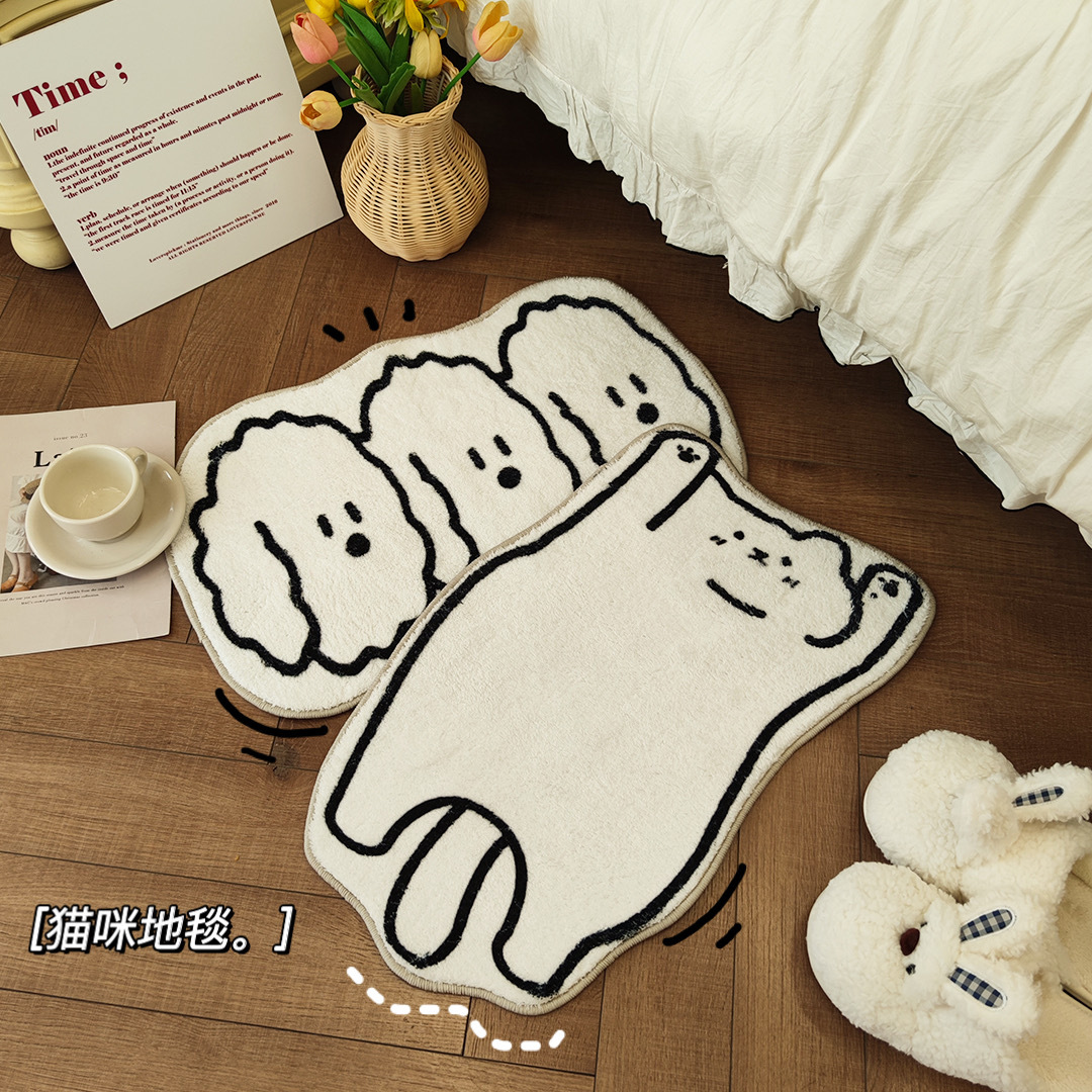 可愛動物毛絨地墊 臥室床邊貓咪地毯 創意造型毛絨絨踏墊
