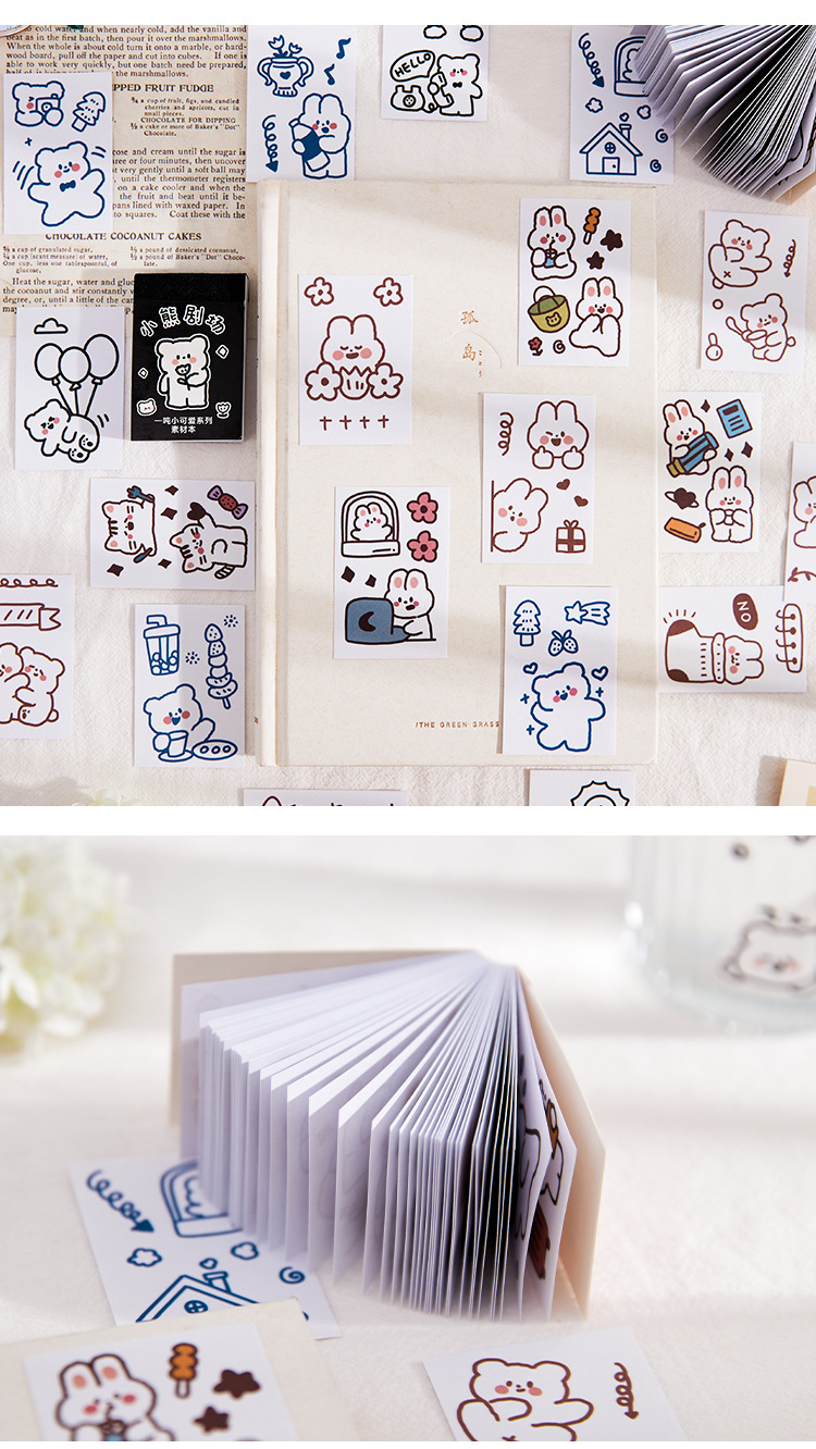 可愛圖案手帳必備貼紙 小熊兔子裝飾貼畫 創意貼紙本 50張入