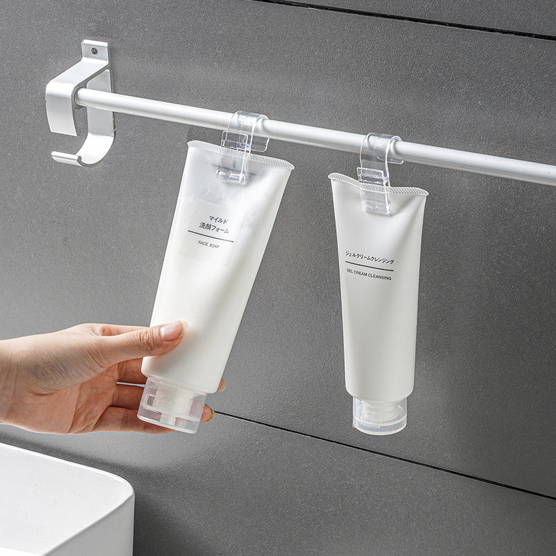 簡約透明塑膠夾子掛勾 多用途洗面乳牙膏掛夾 浴室必備懸掛式收納夾 4入裝