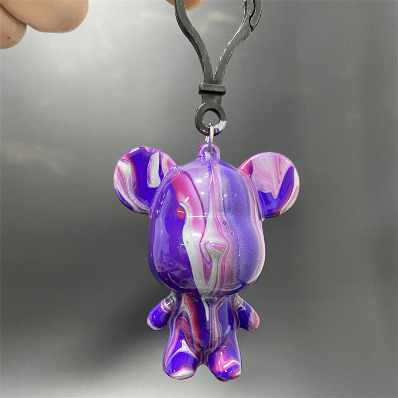 DIY鑰匙圈暴力熊 流體熊鑰匙圈 手工顏料小熊鑰匙圈 交換禮物 手做
