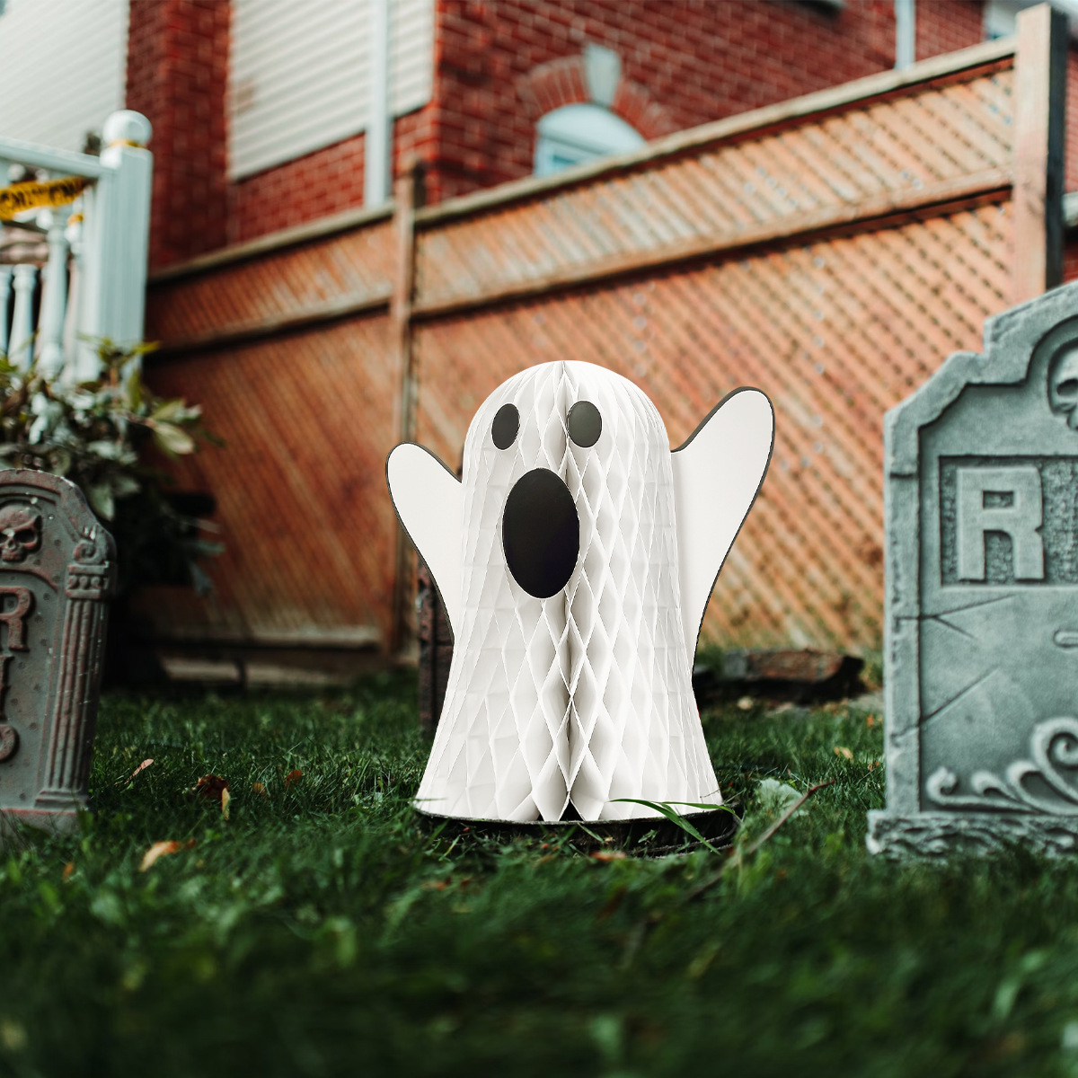 萬聖節幽靈蜂巢球裝飾擺件 - 白色鬼魂造型派對DIY佈置