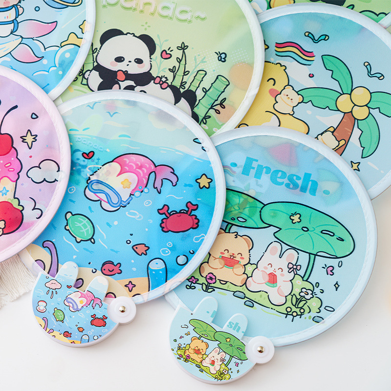 可愛卡通折疊扇 夏日便攜圓扇 印刷廣告扇