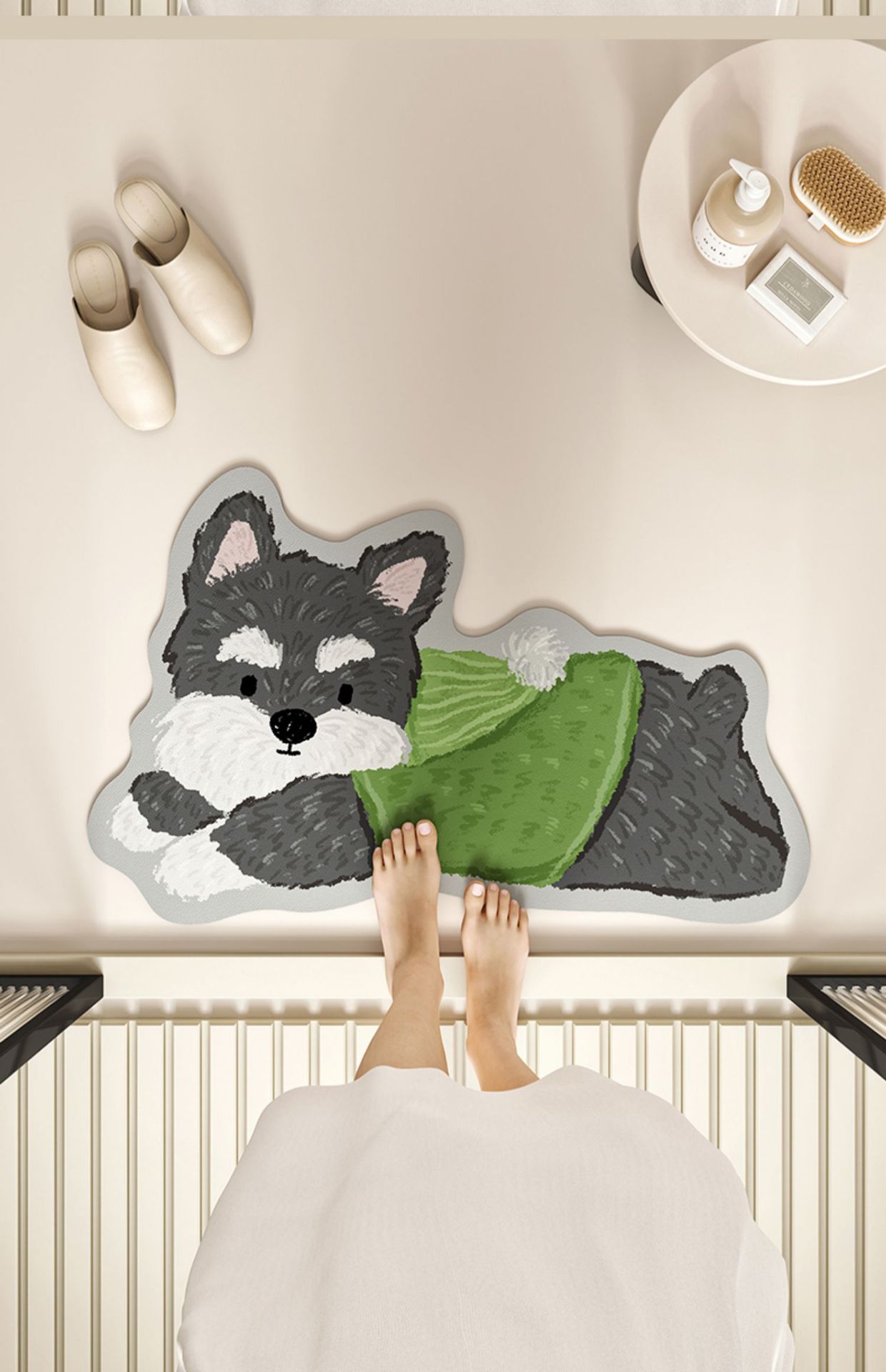 卡通狗狗矽藻泥吸水防滑墊｜衛浴腳踏墊｜廁所門口速乾地墊