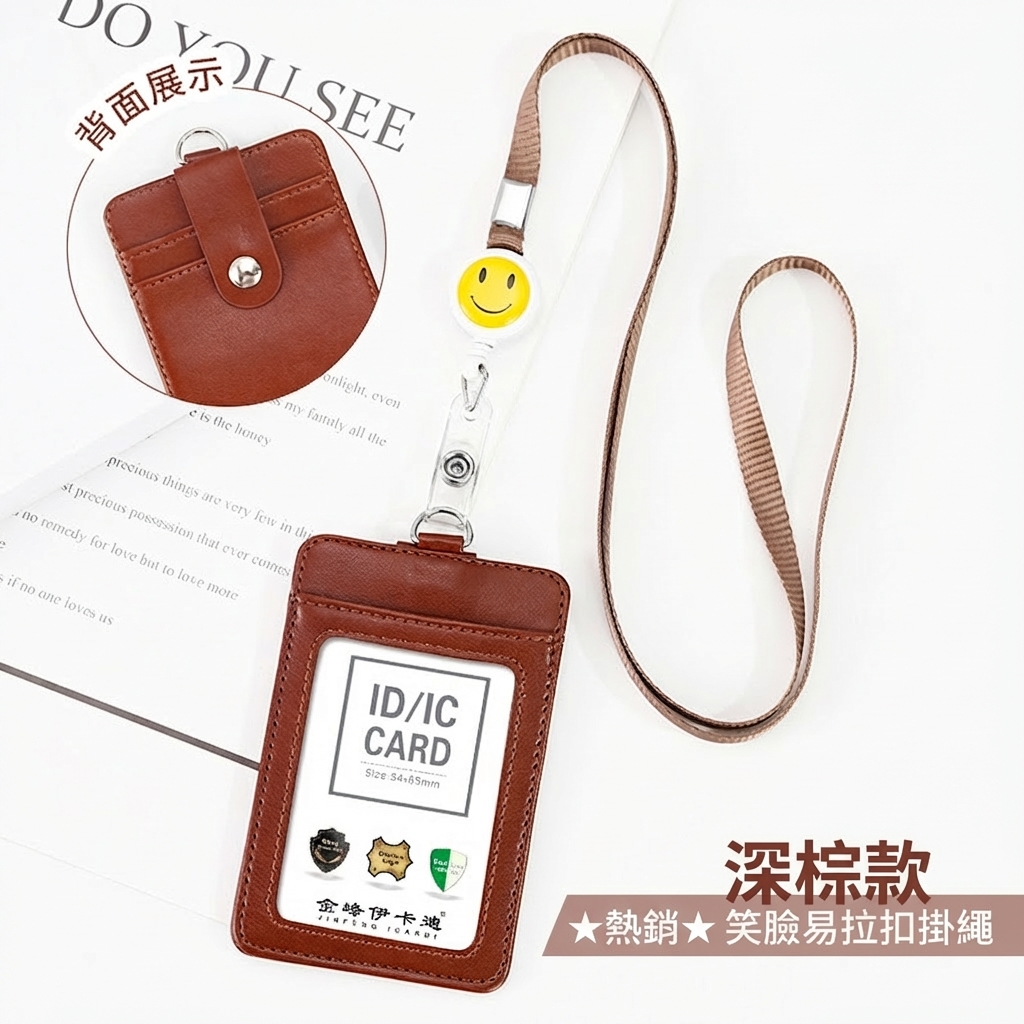 棕色豎款+笑臉易拉扣掛繩