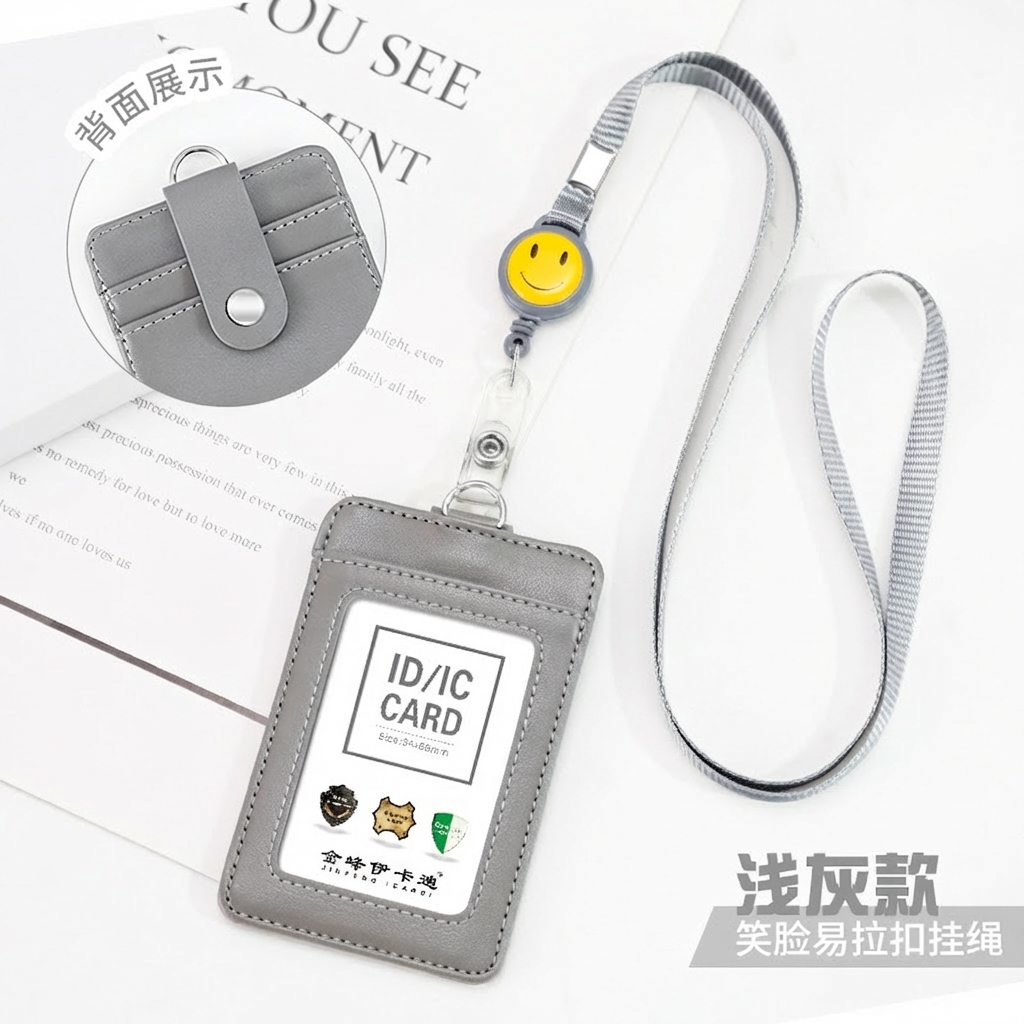 灰色豎款+笑臉易拉扣掛繩