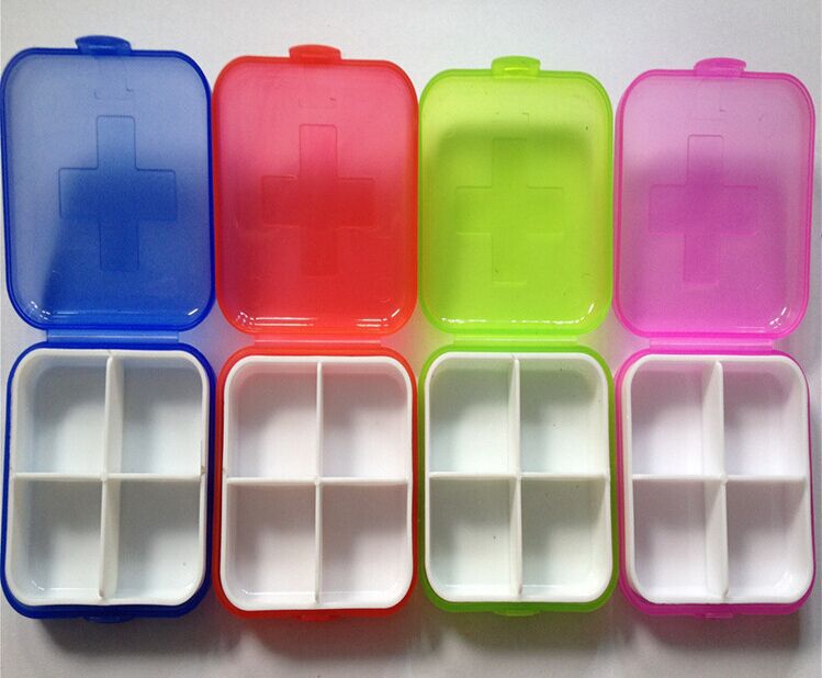韓版創意家居小藥盒 時尚收納便攜式十字四格密封塑料藥盒