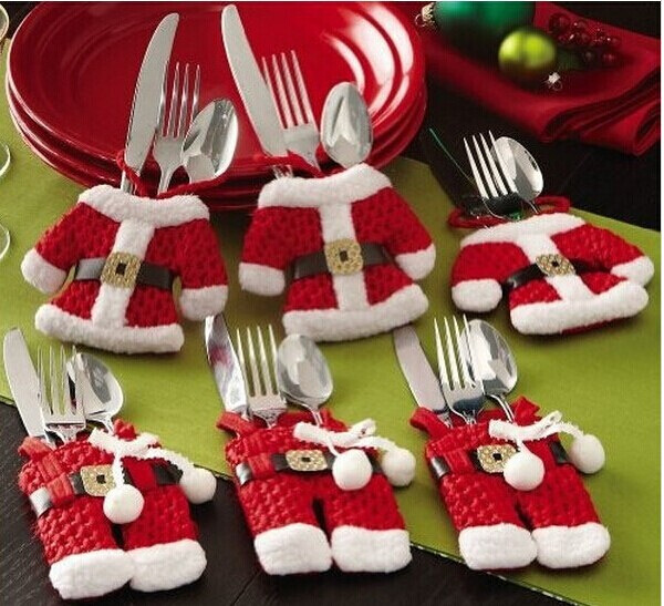 廠家直銷 圣誕桌面裝飾 圣誕刀叉套 圣誕餐具套 圣誕小衣服小褲子