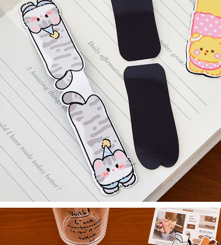 萌寵趴趴樂磁性書簽學生卡通高顏值閱讀書頁夾可愛動物書簽文具