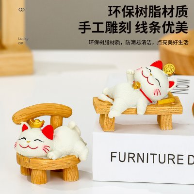 躺贏招財貓小擺件可愛貓咪辦公室桌面裝飾品工位解壓禮物家居擺件 商品圖片 3