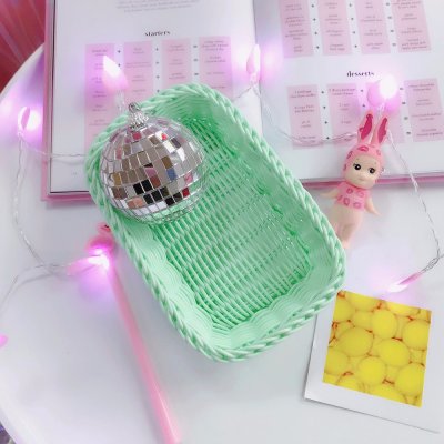 【馬卡龍編織籃】粉色收納籃-少女風拍照桌面置物籃 商品圖片 6