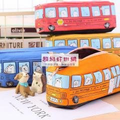 【童趣卡通】創意動物巴士帆布筆袋 - 大容量學生文具收納袋