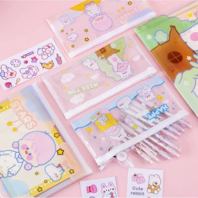 【粉嫩兔兔】網格大容量筆袋 - 多功能文具收納袋 商品圖片 3