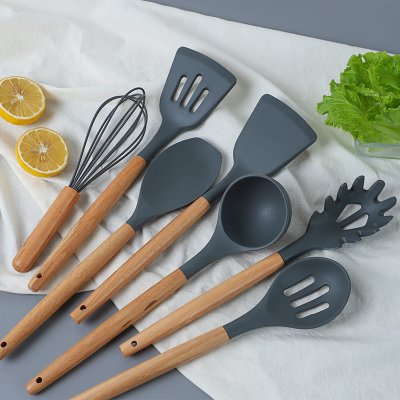 【木柄矽膠】廚具12件組 - 不沾鍋耐高溫套裝 商品圖片 2