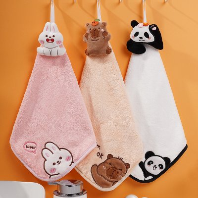 【立體動物擦手巾】刺繡珊瑚絨-方巾毛巾手帕