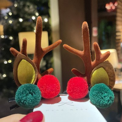 【聖誕鹿角髮夾】毛球頭飾-森林系派對道具 商品圖片 4