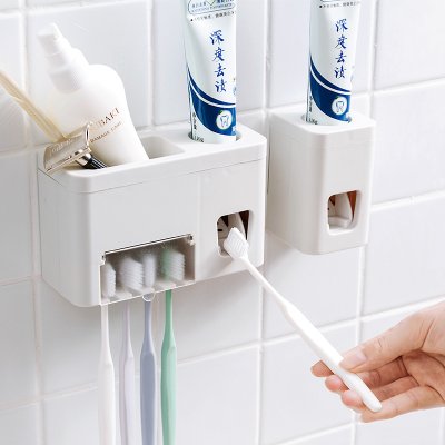 【無痕壁掛】自動擠牙膏器 - 浴室收納架