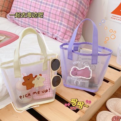 【透明網紗袋】手提包-復古小熊沙灘單肩包 商品圖片 2