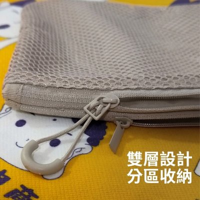 雙拉鍊網格收納袋 無印風旅行證件包｜耳機線材卡片零錢分層收納 S/M/L 商品圖片 2
