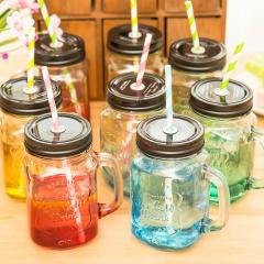 【漸變彩色】梅森瓶 - 500ml玻璃水杯附吸管