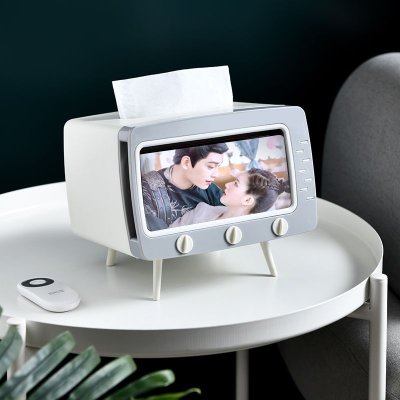 【電視機造型】面紙盒 - 多功能手機支架