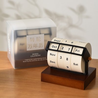 【復古造型】質感旋轉台萬年曆 桌面擺件 商品圖片 1