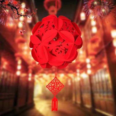 【毛氈無紡布】福字繡球花吊飾 - 春節節慶裝飾用品 商品圖片 1