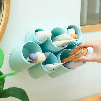 【斜插式】7孔壁掛收納盒 - 創意多功能文具化妝品架