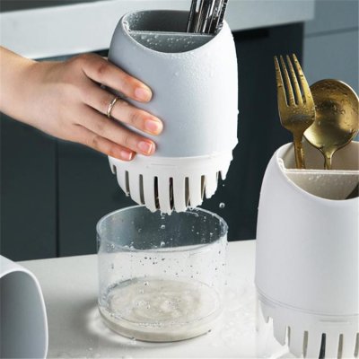 【矽藻土】雙格餐具瀝水架-快乾防霉筷筒 商品圖片 4