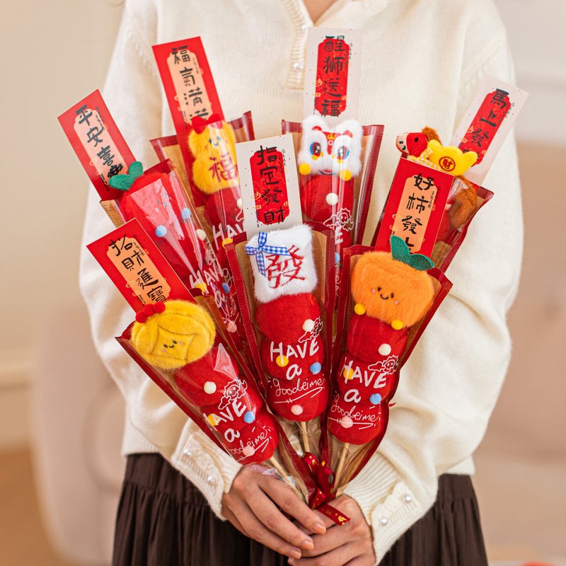 【新年布置】可愛毛絨糖葫蘆桶 - 糖葫蘆造型新年裝飾神器