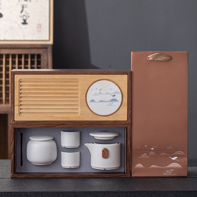 【山水旅行茶壺】套裝組合-陶瓷茶具茶盤罐