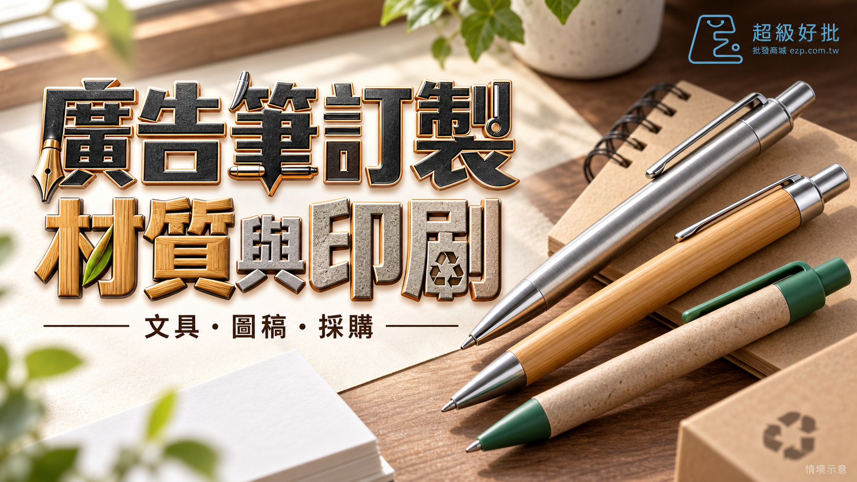廣告筆訂製，材質與印刷：文具・圖稿・採購
